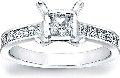 Channel-Set Princess Cut Diamond Engagement Ring w/ Pave Basket
