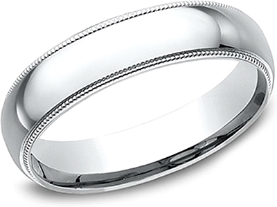 Comfort Fit High Polished Milgrain Wedding Band- 5mm