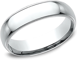 Comfort Fit High Polished Milgrain Wedding Band- 6mm