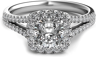 SNT313 Cushion Halo Split Shank Diamond Engagement Ring