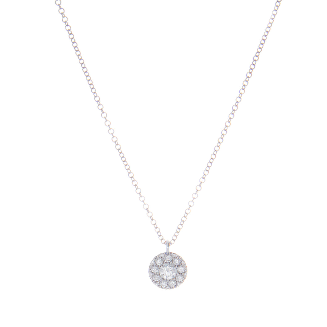small circle pendant featuring diamonds totaling .10ct