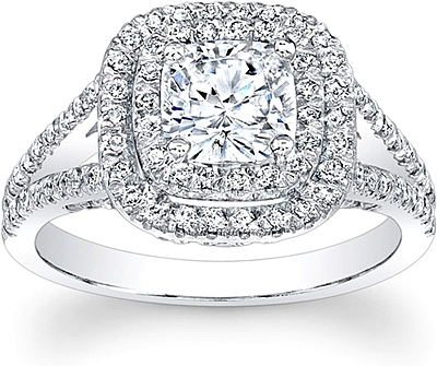 SCS1244 Double Halo Split Shank Diamond Engagement Ring