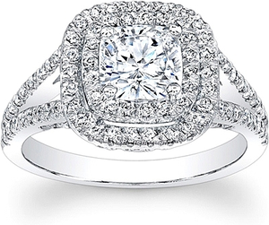 Double Halo Split Shank Diamond Engagement Ring