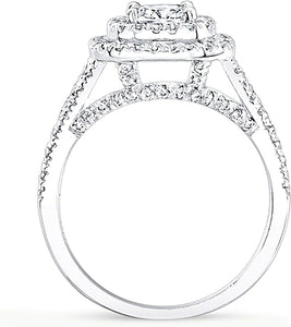 Double Halo Split Shank Diamond Engagement Ring