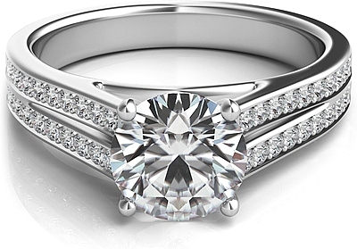Double Row Pave Diamond Engagement Ring