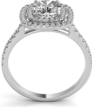Double Row Pave Halo Diamond Engagement Ring