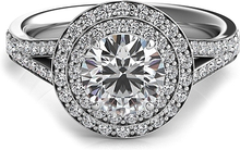 Double Row Round Halo Split Shank Engagement Ring