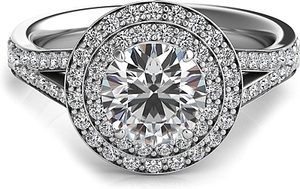 Double Row Round Halo Split Shank Engagement Ring