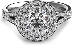 Two rows of pave-set diamonds surround your choice of a center diam...