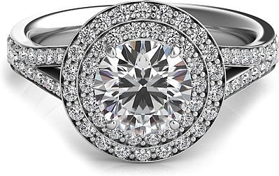 Double Row Round Halo Split Shank Engagement Ring
