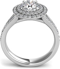 Double Row Round Halo Split Shank Engagement Ring