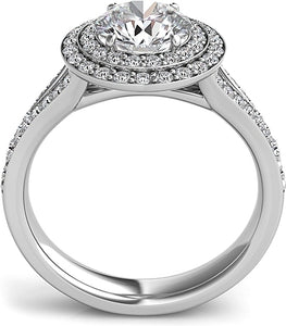 Double Row Round Halo Split Shank Engagement Ring