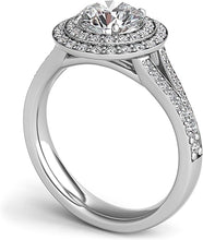 Double Row Round Halo Split Shank Engagement Ring