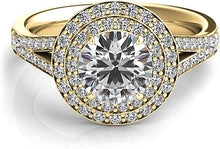 Double Row Round Halo Split Shank Engagement Ring