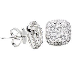 These studs feature 8 center diamonds totaling 0.94CT and 58 surrou...