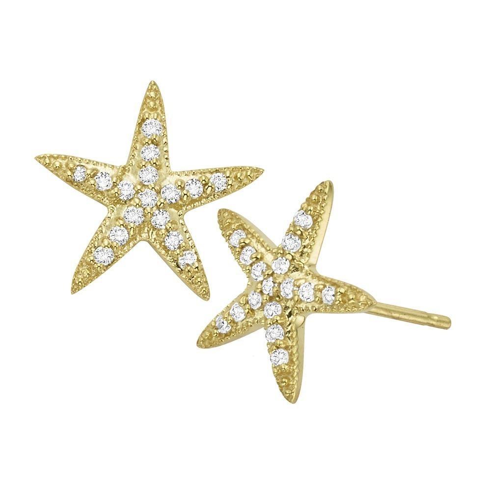 Diamond Starfish Earrings in 14K Yellow Gold with 32 Diamonds Weigh...