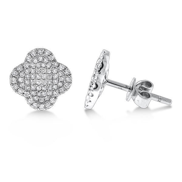 Diamond Small Clover Shaped Earrings in 14k White Gold with 136 Dia...