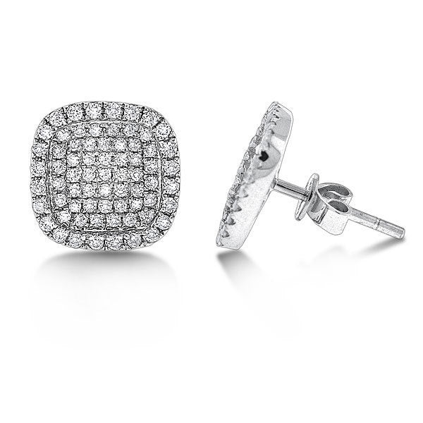 Diamond Small Square Shaped Earrings in 14K White Gold with 138 Dia...