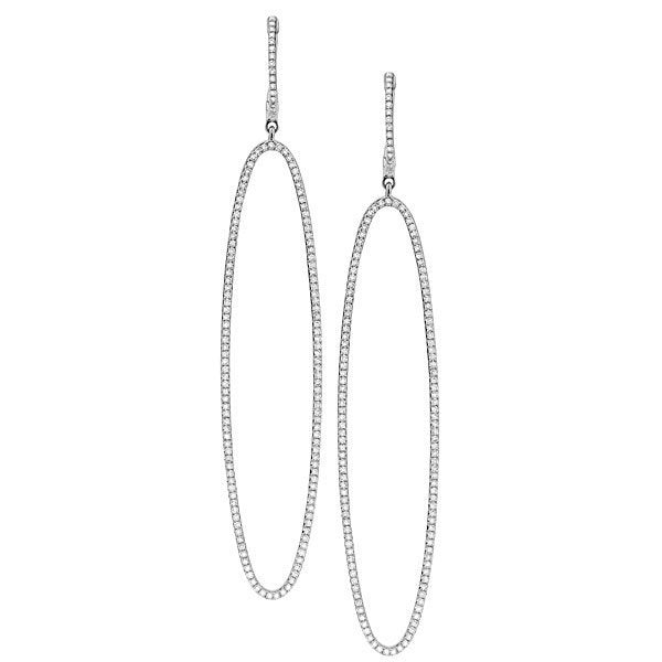 Diamond Elongated Oval Earrings (on mini hoops) in 14K White Gold w...