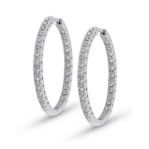 Diamond Inside Outside Hoop Earrings in 14k White Gold with 50 Diam...