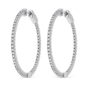Diamond Inside Outside Hoop Earrings in 14k White Gold with 100 Dia...