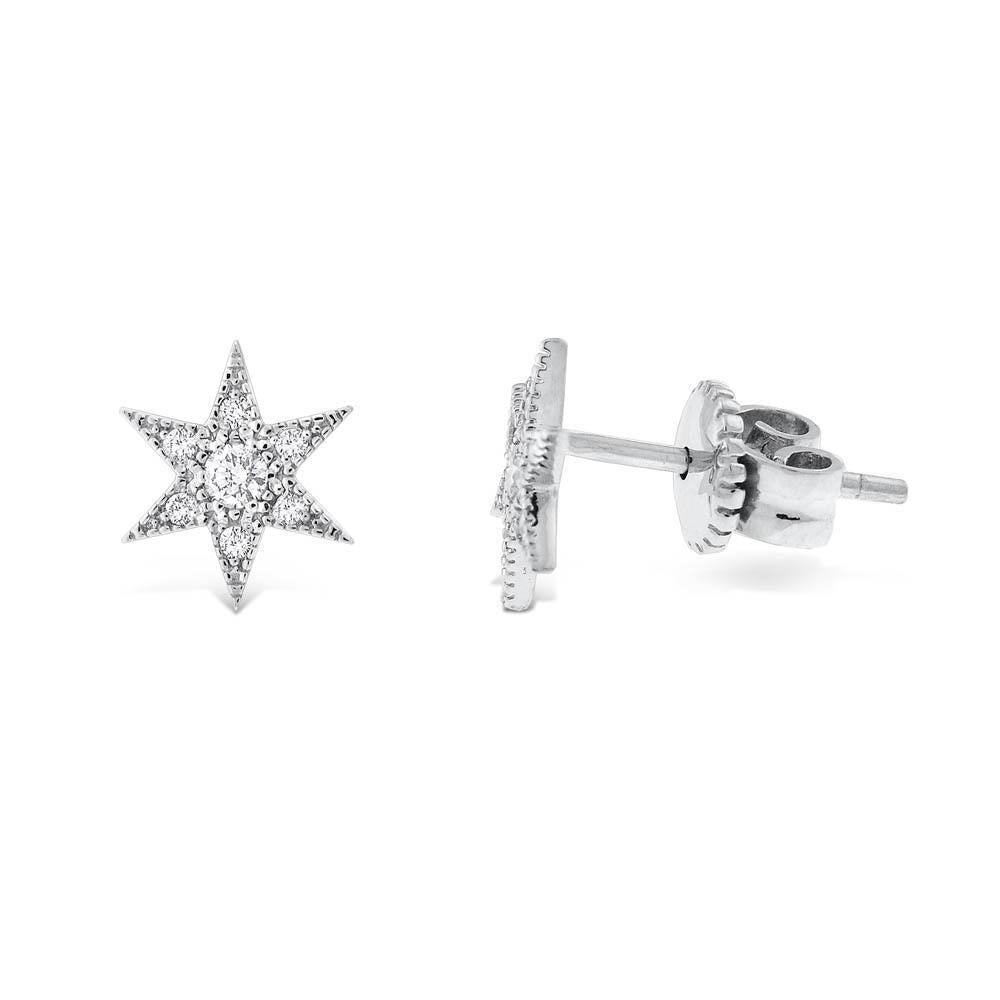 Diamond Starburst Earrings in 14K White Gold with 14 Diamonds Weigh...
