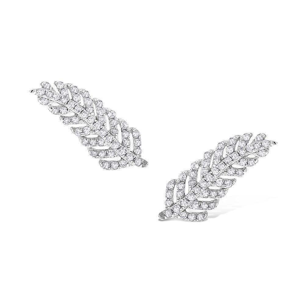 Diamond Feather Earrings in 14K White Gold with 102 Diamonds Weighi...