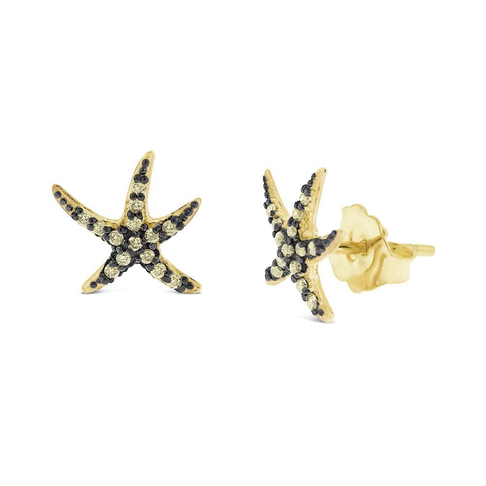14K Champagne Diamond Starfish Earrings. Available in yellow, white...