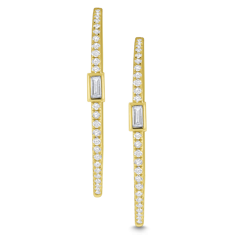 These earrings feature pave set round brilliant cut diamonds and be...