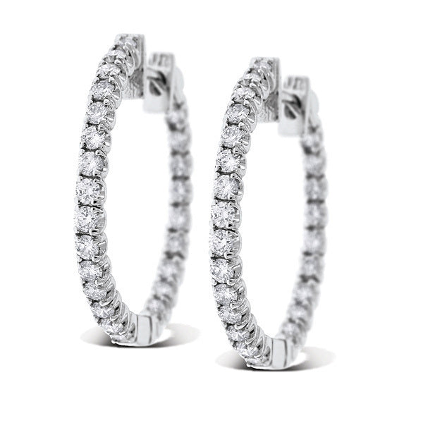 Diamond Inside Outside Hoop Earrings in 14k White Gold with 50 Diam...