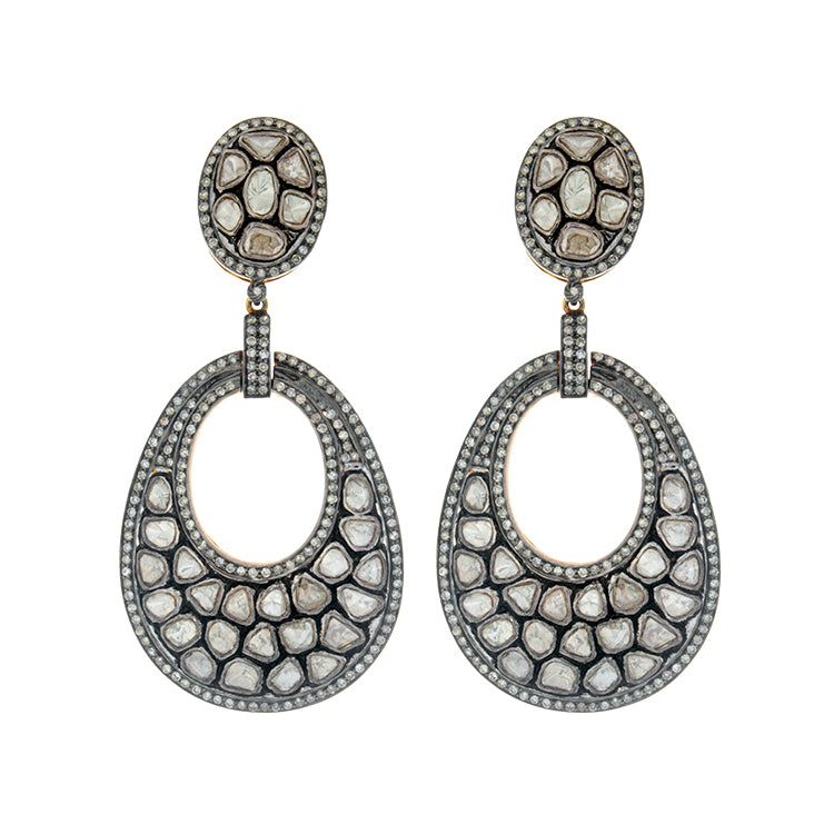 These one of a kind earrings feature 6.13cts of rose cut diamonds.