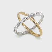 1k White & Yellow Gold Diamond X Ring