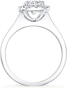 This flush fit diamond engagement ring features round brilliant cut...