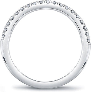 FlyerFit classic diamond wedding band is pictured with hand-set rou...