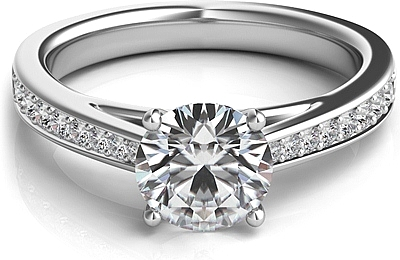 Graduated Pave-Set Diamond Engagement Ring