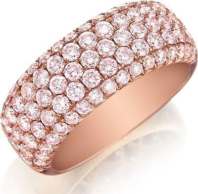 Henri Daussi 5-Row Pink Pave Diamond Band 14K Rose Gold / Diamonds All The Way Around The Band: +$7150