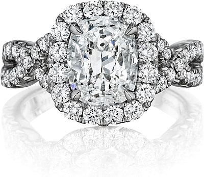 Henri Daussi Pave Twist Diamond Halo Engagement Ring