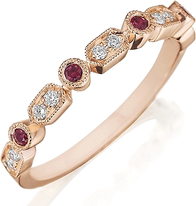 This Henri Daussi rose gold band features round brilliant bead and ...
