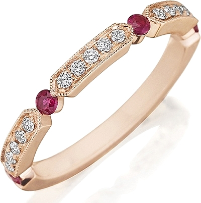 This Henri Daussi rose gold band features round brilliant bead set ...