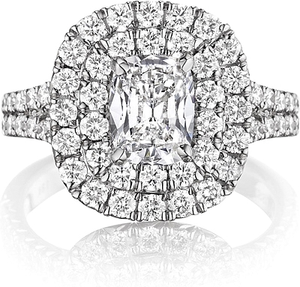 Henri Daussi Split Shank Double Halo Diamond Engagement Ring