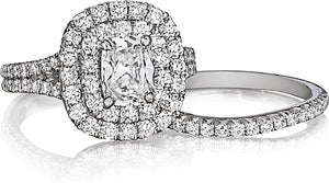 Henri Daussi Split Shank Double Halo Diamond Engagement Ring