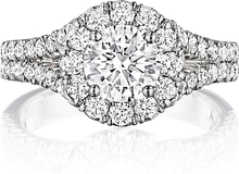Henri Daussi Split Shank Halo Diamond Engagement Ring
