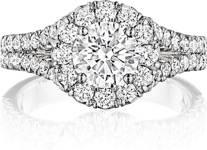 Henri Daussi Split Shank Halo Diamond Engagement Ring
