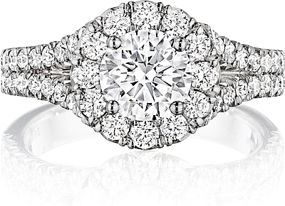 Henri Daussi Split Shank Halo Diamond Engagement Ring