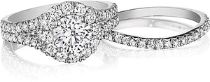 Henri Daussi Split Shank Halo Diamond Engagement Ring