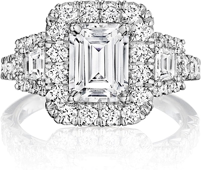 Henri Daussi Three Stone Diamond Engagement Ring