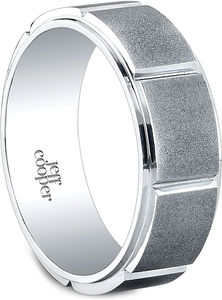 This wedding band by Jeff Cooper features a satin finish along a se...