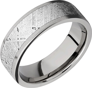 7 mm wide/Flat/Titanium band with one 5 mm Centered inlay of Meteor...