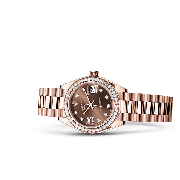 Oyster, 28 mm, Everose gold and diamonds