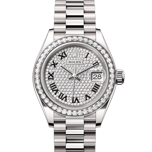 Oyster, 28 mm, white gold and diamonds